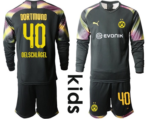Dortmund #40 Oelschlagel Black Goalkeeper Long Sleeves Kid Soccer Club Jersey